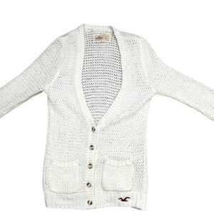 Hollister White Cardigan Sweater Shawl Collar